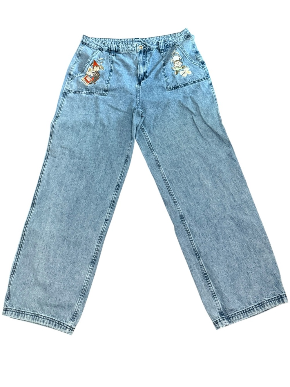 Hot Topic Over the Garden Wall Embroidered Wide Leg Jeans Light Wash Blue 19